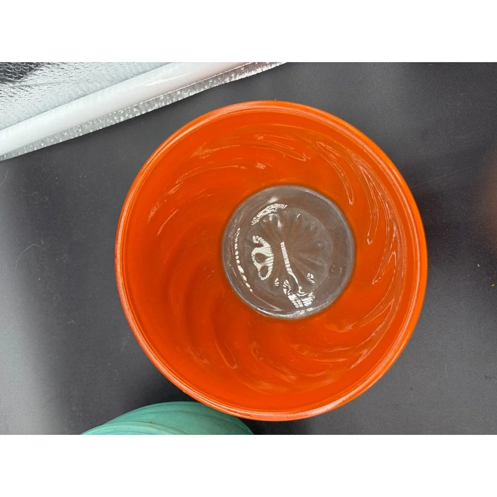 Vintage Swirl Frosted‎ Glass Bowls Set of 3 Red Orange Turquoise Satin Finish